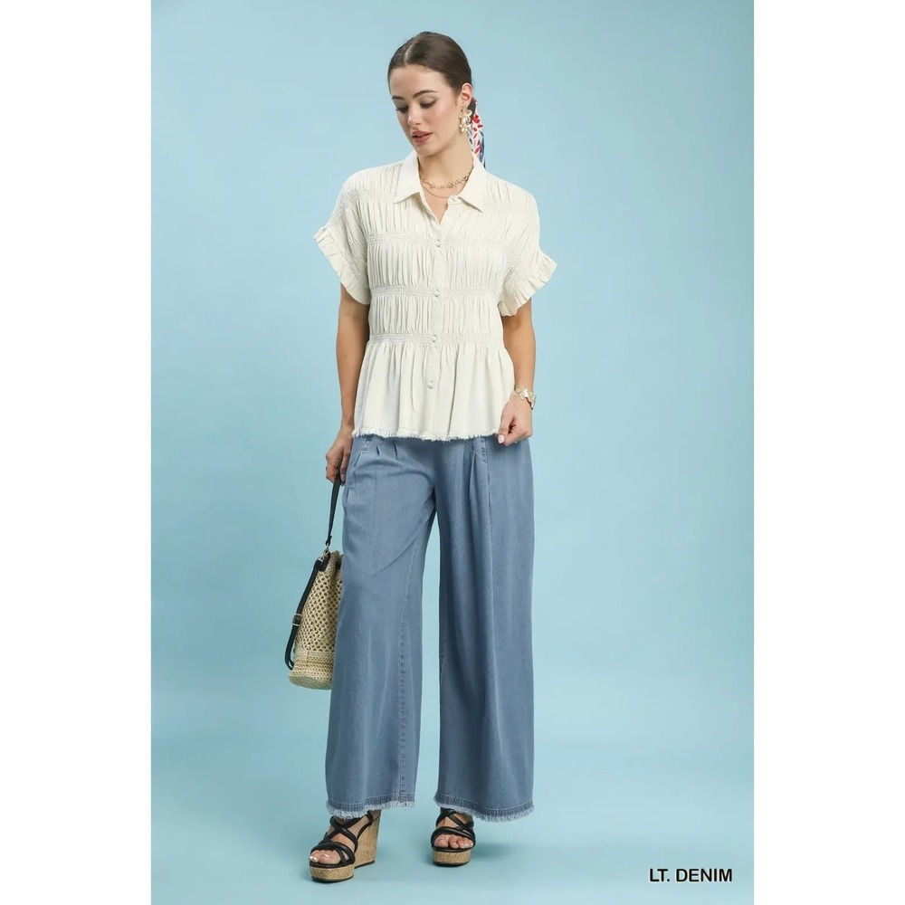 Umgee Stone Washed Wide Leg Pants - Large - Picture 3 of 5